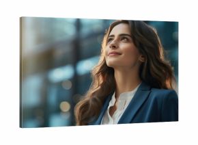 Close up portrait of young attractive businesswoman wearing smart clothes and smiling and looking absolutely happy posing outdoors city the background.