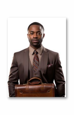 Focused Black Lawyer with a Briefcase Isolated on Transparent or White Background, PNG