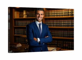 smart attorney smiling standing in office room, Generative Ai