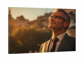 Homme avocat seul au milieu de la nature content de son accomplissement personnelle et professionnelle