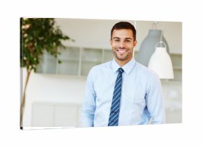 Legal, portrait and smile with lawyer man in office of firm or practice for legislation or litigation. Advisor, consulting and professional with happy attorney in tie at workplace for court case