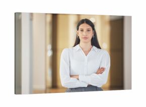 Business, office and portrait of woman with confidence, professional pride and legal advisor in HR. Arms crossed, trust and reliable lawyer, human resources consultant or attorney at labor law firm