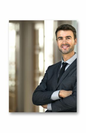 Business man CEO executive at office workplace standing confidently with staff at work