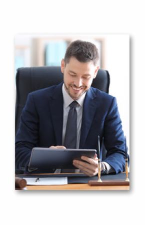 Young male notary working in office