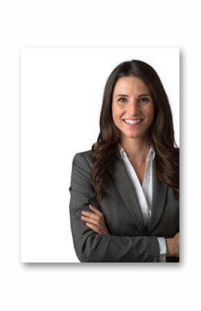 Smiling likable sincere and charming business woman portrait on a white background