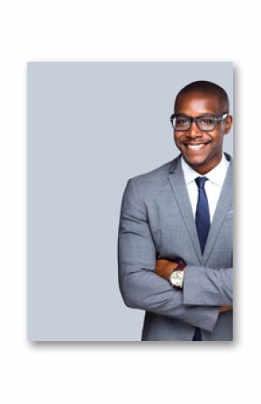 Friendly isolated portrait of african american business man, sales, representative 