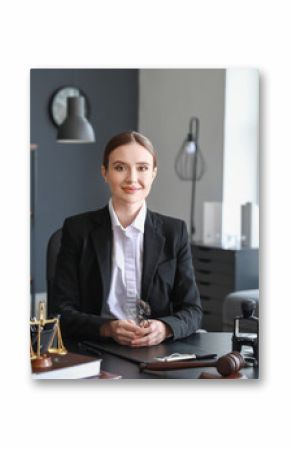 Female lawyer sitting at workplace in office