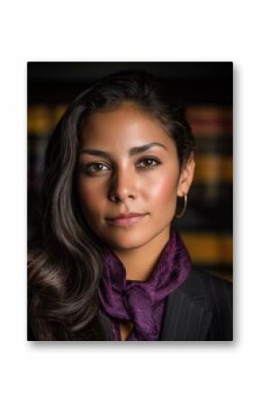 Professional portrait of a dark-skinned Hispanic female lawyer