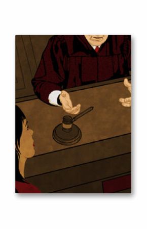 Judge talking to woman in court