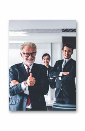 Senior executive CEO manager standing in front of team members Business leadership concept.