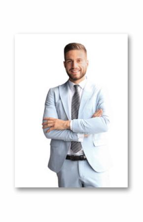 Portrait of happy businessman with arms crossed standing on a transparent background