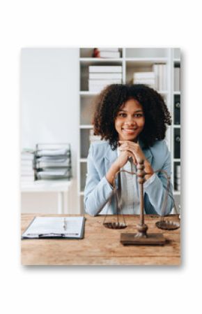 A young women African American lawyer lawsuit studying cases for clients in a law firm to fight against their parties in the courts. law and attorney concepts.