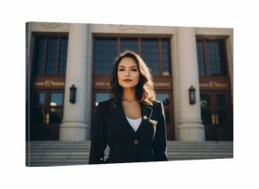 Hispanic latin female lawyer in front of the court house
