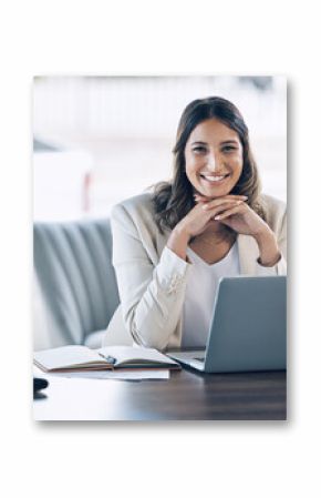 Attorney, portrait and laptop in office consulting, legal planning or policy review feedback in corporate law firm. Smile, happy and lawyer woman on technology in case research or schedule management