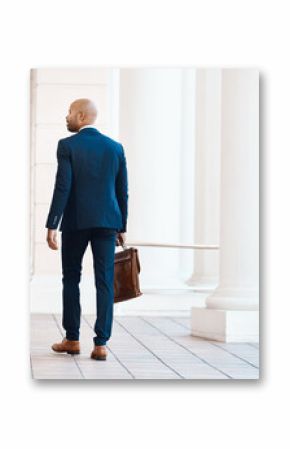 Attorney, walking and business men at court for legal trail, visa application or naturalization. Back, immigration and lawyer with client in city to file petition, citizenship or asylum seeker