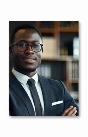 Confident African attorney working proudly in a law firm. Concept Lawyer, African Professional, Confidence, Law Firm, Work Pride