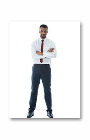 Crossed arms, lawyer and portrait of businessman in studio with confident attitude. Professional, corporate attorney and African person with pride for legal career, work and job on white background