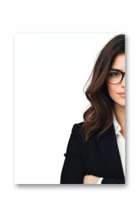 Confident woman lawyer posing against a white background showcasing professionalism