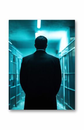 Lawyer and prisoner in court seeking justice for crime, law and punishment in jail, legal authority guilty judgment, arrest process, jury convicts, managing case with attorney defense for criminal.
