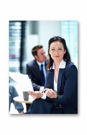 Portrait, meeting or businesswoman with documents or legal team for court case, research or support. Confident, paperwork or lawyers in office with attorney or advisor at law firm for feedback review