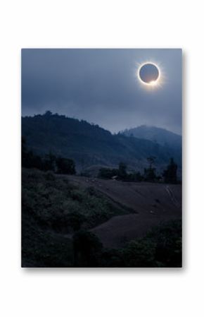 Scientific natural phenomenon. Total solar eclipse with diamond ring effect.