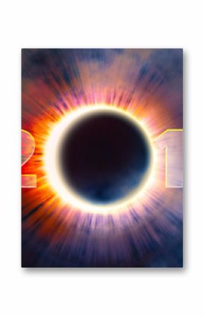 Solar eclipse with clouds. Full solar eclipse, astronomical phenomenon - full sun eclipse. The Moon covering the Sun in a partial eclipse. 3D illustration.