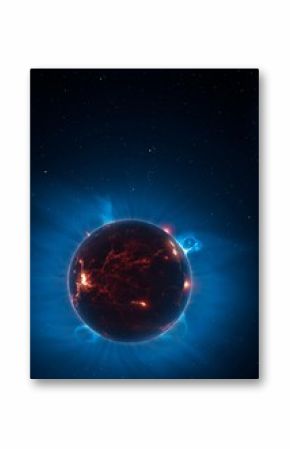 Artwork of volcanic world eclipsing star