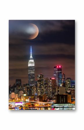 Lunar eclipse above New York City skyline