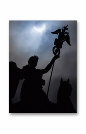 Eclipse in St. Petersburg 20.03.2015 The sculpture on the Arch of the Main Staff on Palace Square and State Russian eagle