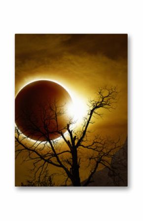 Total solar eclipse in dark glowing sky