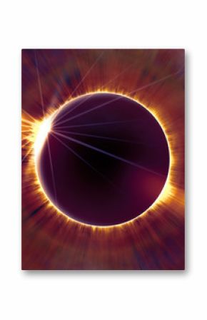 Full solar eclipse, astronomical phenomenon - full sun eclipse. The Moon covering the Sun in a partial eclipse. 3D illustration.