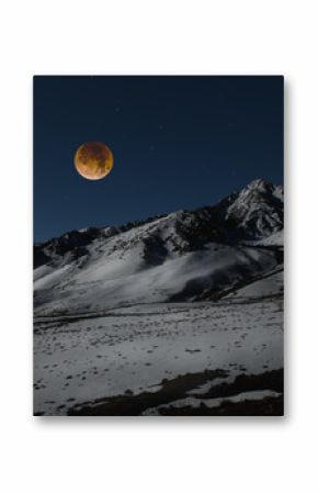 Super blue blood moon over Sierra Nevada Mountain range, California, America, USA