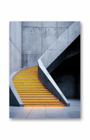 Modern Concrete Staircase with Yellow Illumination
