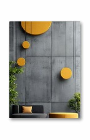 Modern Minimalist Living Room with Concrete Wall and Yellow Accents