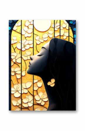 Serene Woman Profile in Art Nouveau Floral Frame