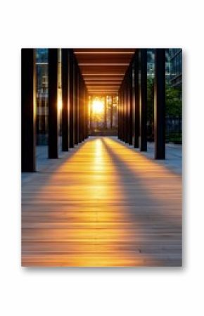 Sunset Light and Shadows on Modern City Walkway