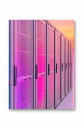Row of Servers with Pink and Purple Gradient Lighting