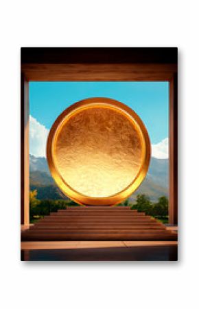 Golden Circular Portal Between Past and Future in Stone Building
