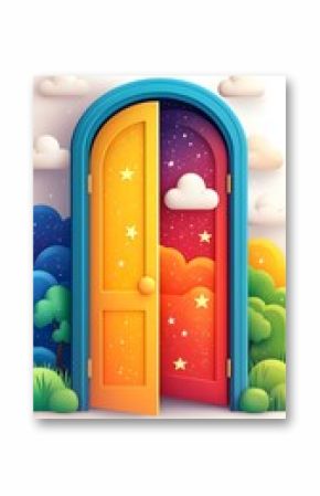 Open Door to Day and Night Landscape Illustration