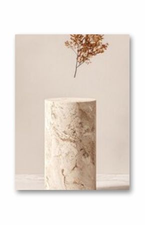 Beige Cylindrical Product Pedestal with Dried Flower