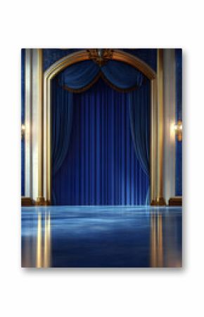 Elegant 1920s Art Deco Cinema Lobby with Golden Accents vertical - blue background