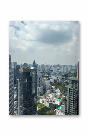 Thailand skyscrapers towers with big windows in the city center, downtown area with breathtaking office buildings and infrastructure. Urban landscape in the metropolis with towers.