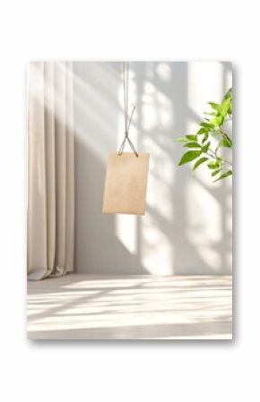 Beige Tote Bag Mockup Hanging in a Minimalist Room Setting