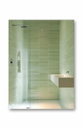 Modern green-tiled bathroom interior with sleek fixtures.
