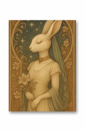 Elegant rabbit in vintage art.