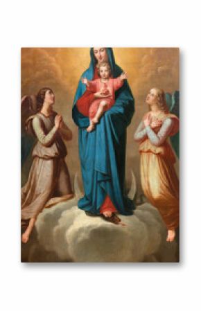 PIACENZA, ITALY - MAY 20, 2025: The painting of Madonna - Immaculate Conception with the angels in the church Chiesa di San Antonio by unknown artist of 19. cent. 