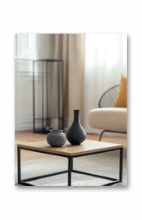Two vases on a modern coffee table in a softly lit living room
