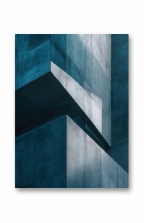 Abstract architecture, close-up of a building's exterior wall, sharp edges, geometric shapes, high-contrast lighting, cool tones, sharp shadows, architectural photography, modern cityscape background.