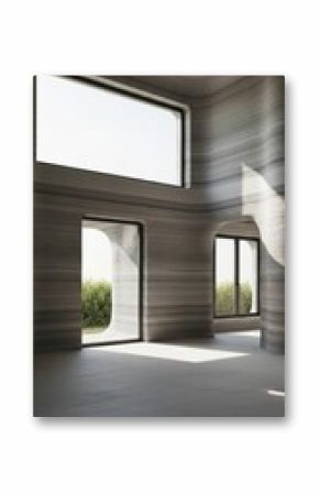 Modern architecture with 3d concrete printing in sunlit room for sustainable design