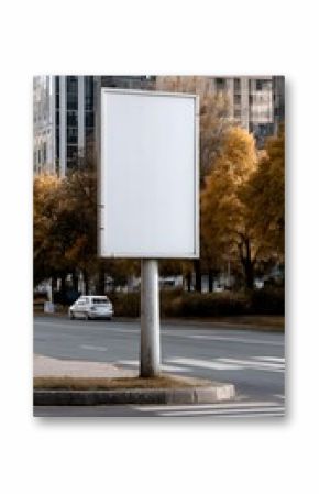 Vertical empty billboard near a crosswalk in an urban area